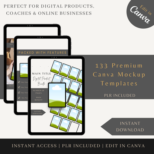 133 Premium PLR Canva Mockup Templates for Digital Products